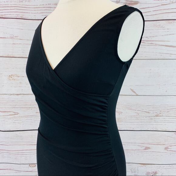 Bebe black stretchy ruched crossed asymmetrical - Picture 6 of 7